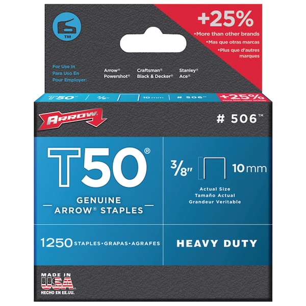 Arrow T50 Staples, 1,250-Pack (3/8") 50624